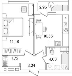1-к квартира, строящийся дом, 36м2, 11/17 этаж