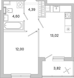 1-к квартира, вторичка, 36м2, 1/5 этаж
