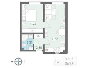 1-к квартира, вторичка, 37м2, 19/23 этаж