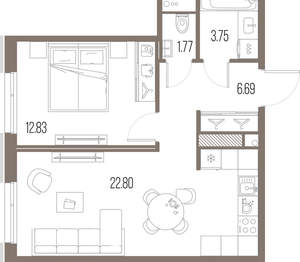 1-к квартира, строящийся дом, 48м2, 2/10 этаж