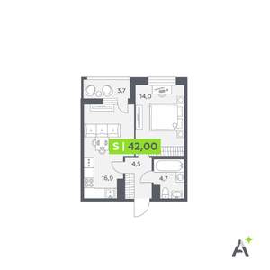 2-к квартира, вторичка, 42м2, 3/12 этаж