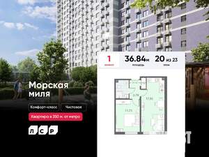 1-к квартира, вторичка, 37м2, 20/23 этаж
