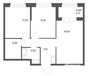 2-к квартира, вторичка, 54м2, 23/24 этаж