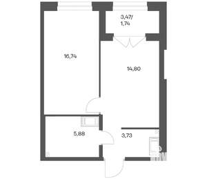 1-к квартира, вторичка, 43м2, 19/24 этаж