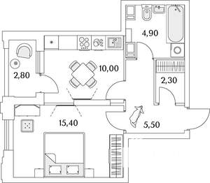 1-к квартира, строящийся дом, 40м2, 10/13 этаж