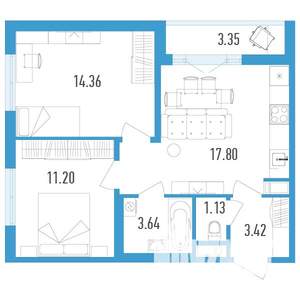 2-к квартира, вторичка, 53м2, 5/12 этаж