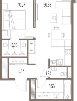 1-к квартира, вторичка, 47м2, 9/10 этаж