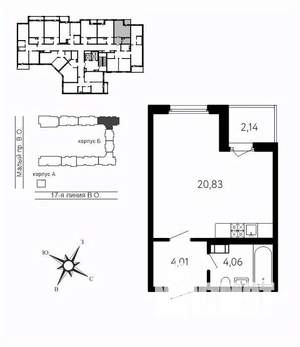 Студия квартира, вторичка, 30м2, 7/10 этаж