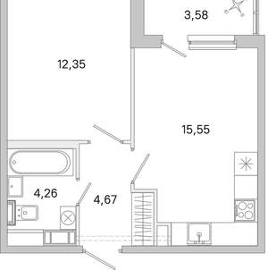 1-к квартира, вторичка, 39м2, 3/5 этаж