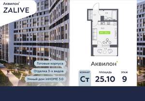Студия квартира, вторичка, 25м2, 9/13 этаж