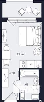 Студия квартира, вторичка, 23м2, 22/24 этаж