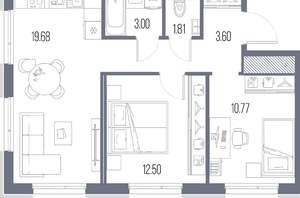 2-к квартира, вторичка, 55м2, 6/10 этаж