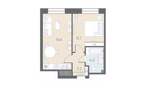 1-к квартира, вторичка, 35м2, 5/12 этаж