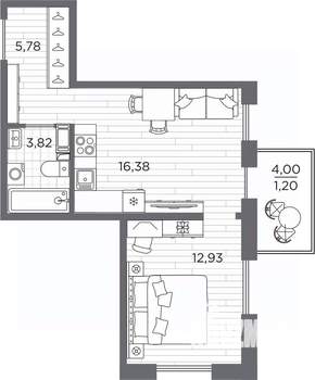 1-к квартира, вторичка, 40м2, 5/7 этаж