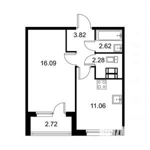 1-к квартира, строящийся дом, 37м2, 3/9 этаж