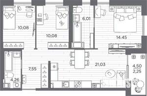 3-к квартира, вторичка, 76м2, 17/25 этаж