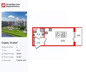 Студия квартира, вторичка, 25м2, 2/5 этаж