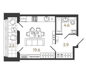 Студия квартира, вторичка, 30м2, 3/9 этаж