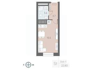 Студия квартира, вторичка, 23м2, 3/12 этаж