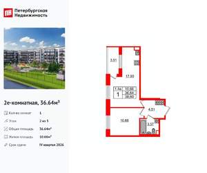 1-к квартира, вторичка, 37м2, 2/5 этаж