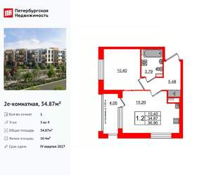 1-к квартира, вторичка, 35м2, 3/4 этаж