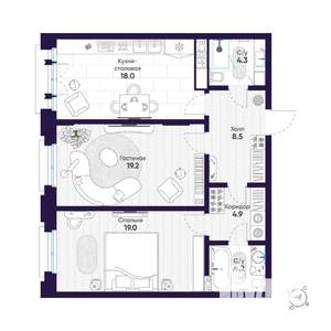 2-к квартира, строящийся дом, 78м2, 3/9 этаж