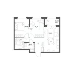 2-к квартира, вторичка, 54м2, 15/24 этаж