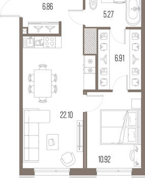 1-к квартира, вторичка, 52м2, 10/10 этаж