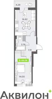 1-к квартира, вторичка, 45м2, 12/12 этаж