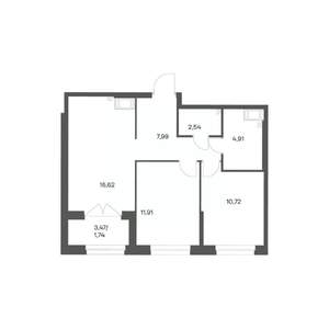 2-к квартира, вторичка, 56м2, 13/24 этаж