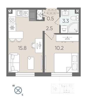 1-к квартира, вторичка, 32м2, 16/22 этаж