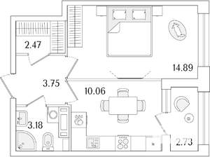 1-к квартира, строящийся дом, 36м2, 3/15 этаж