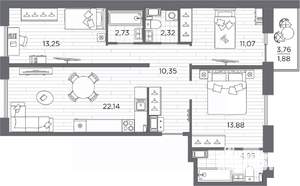 3-к квартира, вторичка, 83м2, 2/7 этаж