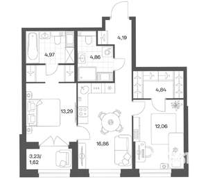 2-к квартира, вторичка, 63м2, 13/24 этаж