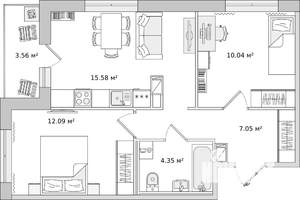 2-к квартира, вторичка, 53м2, 9/16 этаж