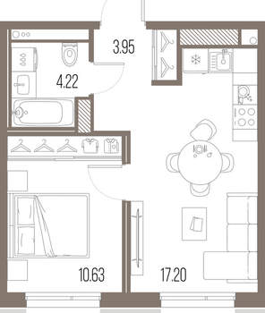 1-к квартира, строящийся дом, 36м2, 9/10 этаж