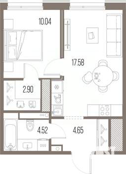 1-к квартира, вторичка, 40м2, 9/10 этаж