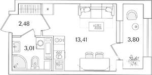 Студия квартира, строящийся дом, 21м2, 10/15 этаж