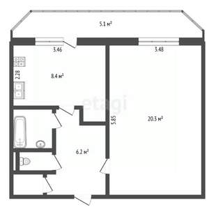 1-к квартира, вторичка, 40м2, 11/12 этаж