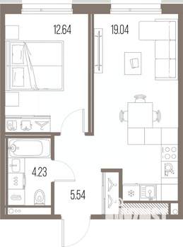 1-к квартира, строящийся дом, 41м2, 3/10 этаж