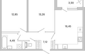 2-к квартира, вторичка, 58м2, 1/5 этаж