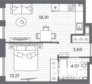 1-к квартира, вторичка, 40м2, 1/7 этаж