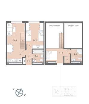 1-к квартира, вторичка, 59м2, 4/4 этаж