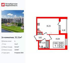 1-к квартира, вторичка, 32м2, 2/5 этаж