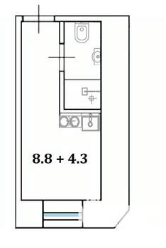 Студия квартира, вторичка, 13м2, -1/5 этаж