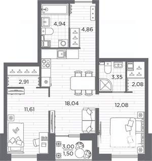 2-к квартира, вторичка, 61м2, 9/25 этаж