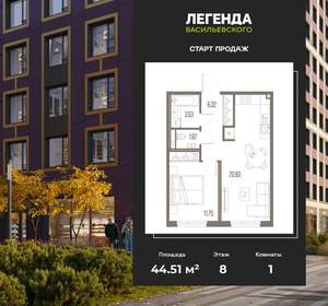 1-к квартира, вторичка, 45м2, 8/10 этаж
