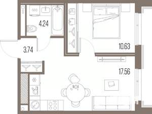 1-к квартира, строящийся дом, 36м2, 9/10 этаж