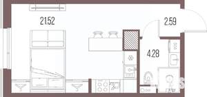 Студия квартира, строящийся дом, 28м2, 2/10 этаж