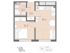 1-к квартира, вторичка, 34м2, 2/4 этаж